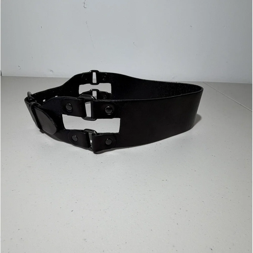 GAP Women's XS Black Leather Waist Belt Double Strap Silver Buckle Grunge